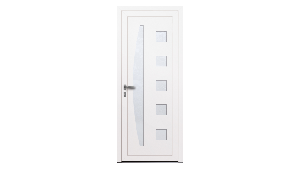 Porte d'entrée PVC parclosé Louisiane Porte d'entrée grise avec demi-lune vitrée ainsi que 5 carrés